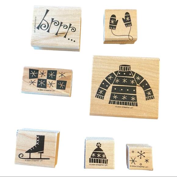 Stampin Up Set of 7 Stamps Bundle Up Ice Skate Sweater Snow Mittens - Picture 1 of 2